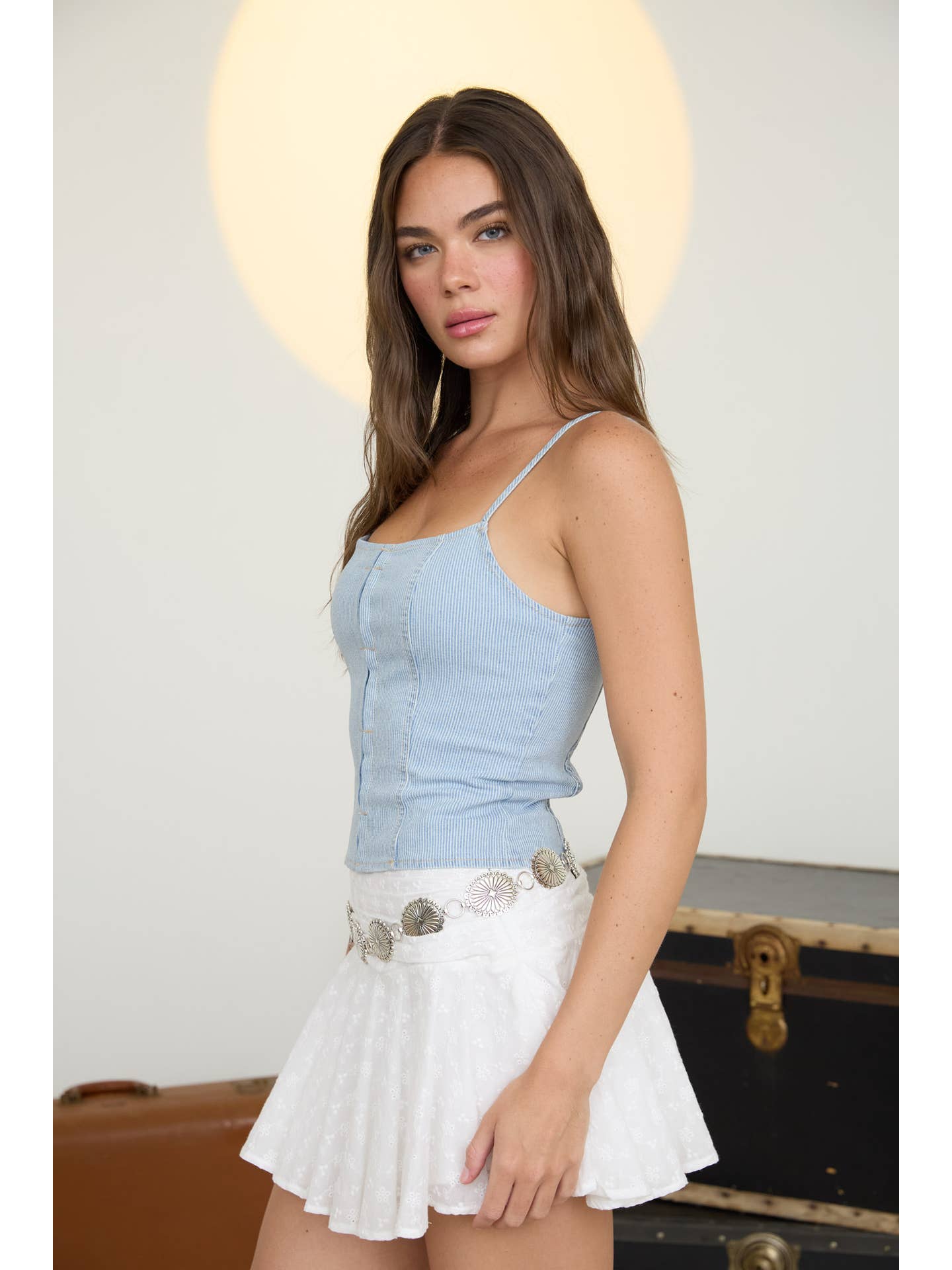 Blue Stripe Eye Hook Cami Top
