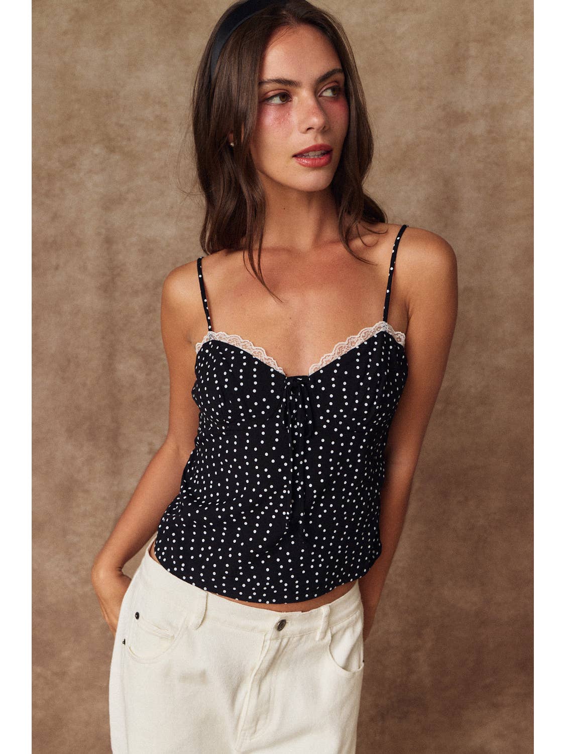 Lace Trim Polka Dot Cami Top