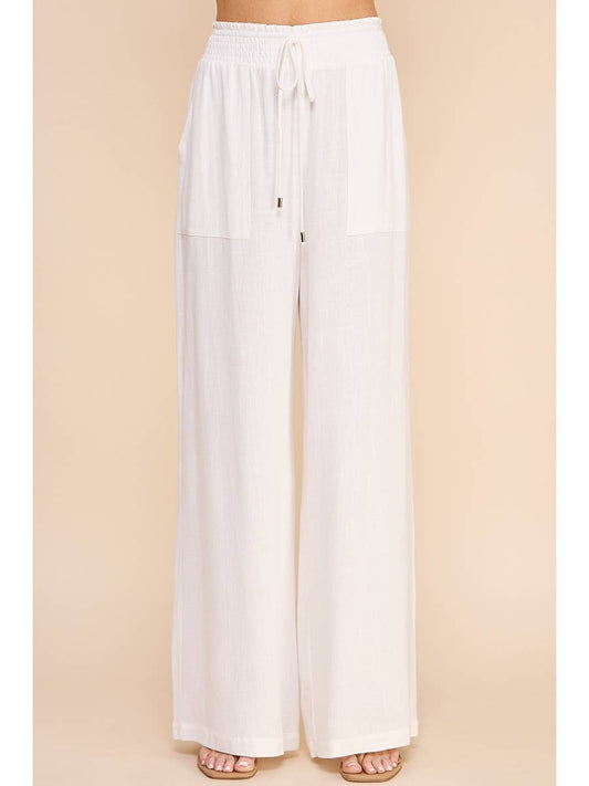 White Wide Leg Linen Pants