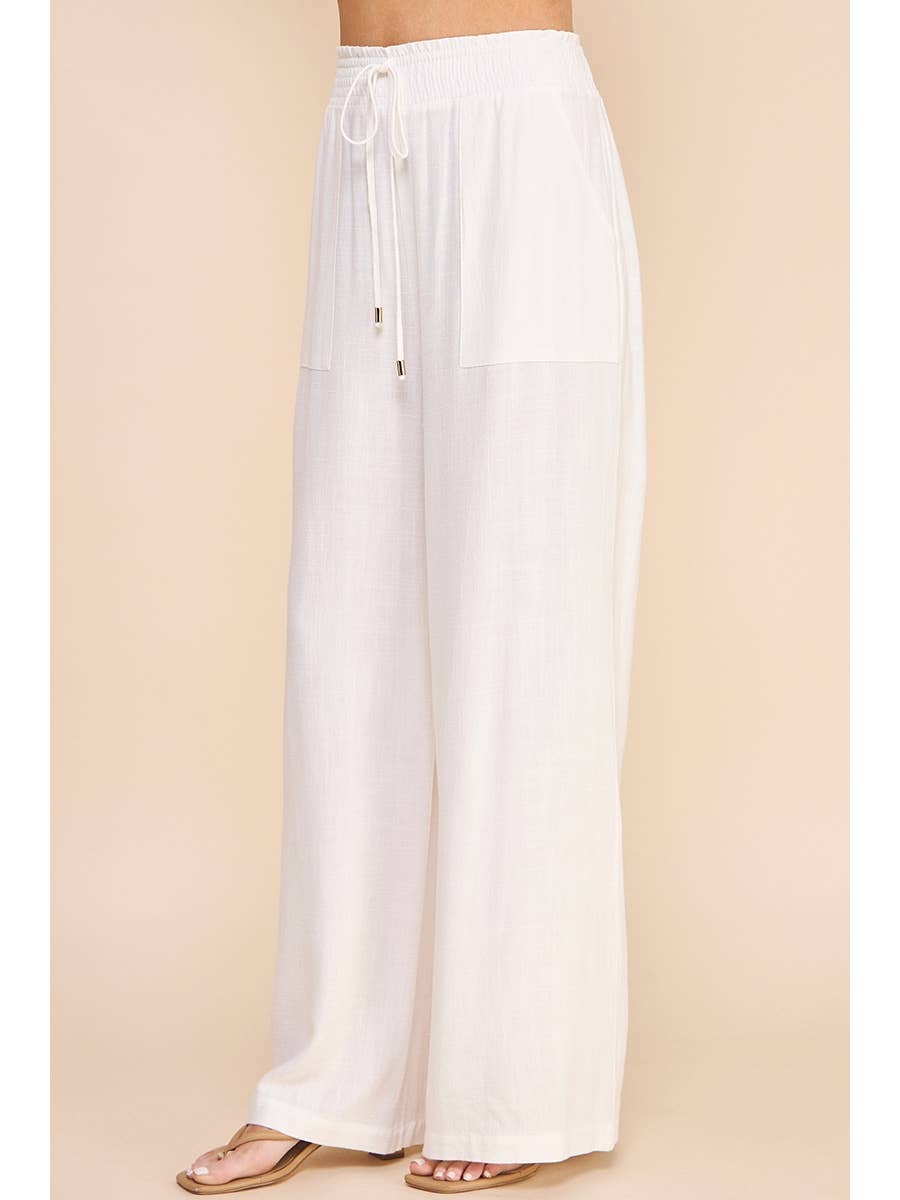White Wide Leg Linen Pants