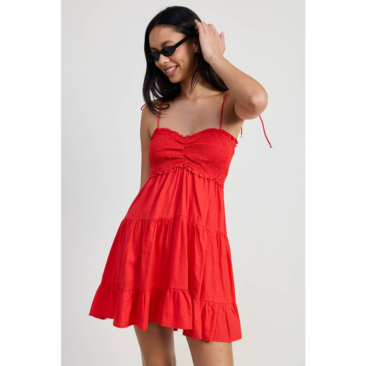Red Smocked Mini Dress