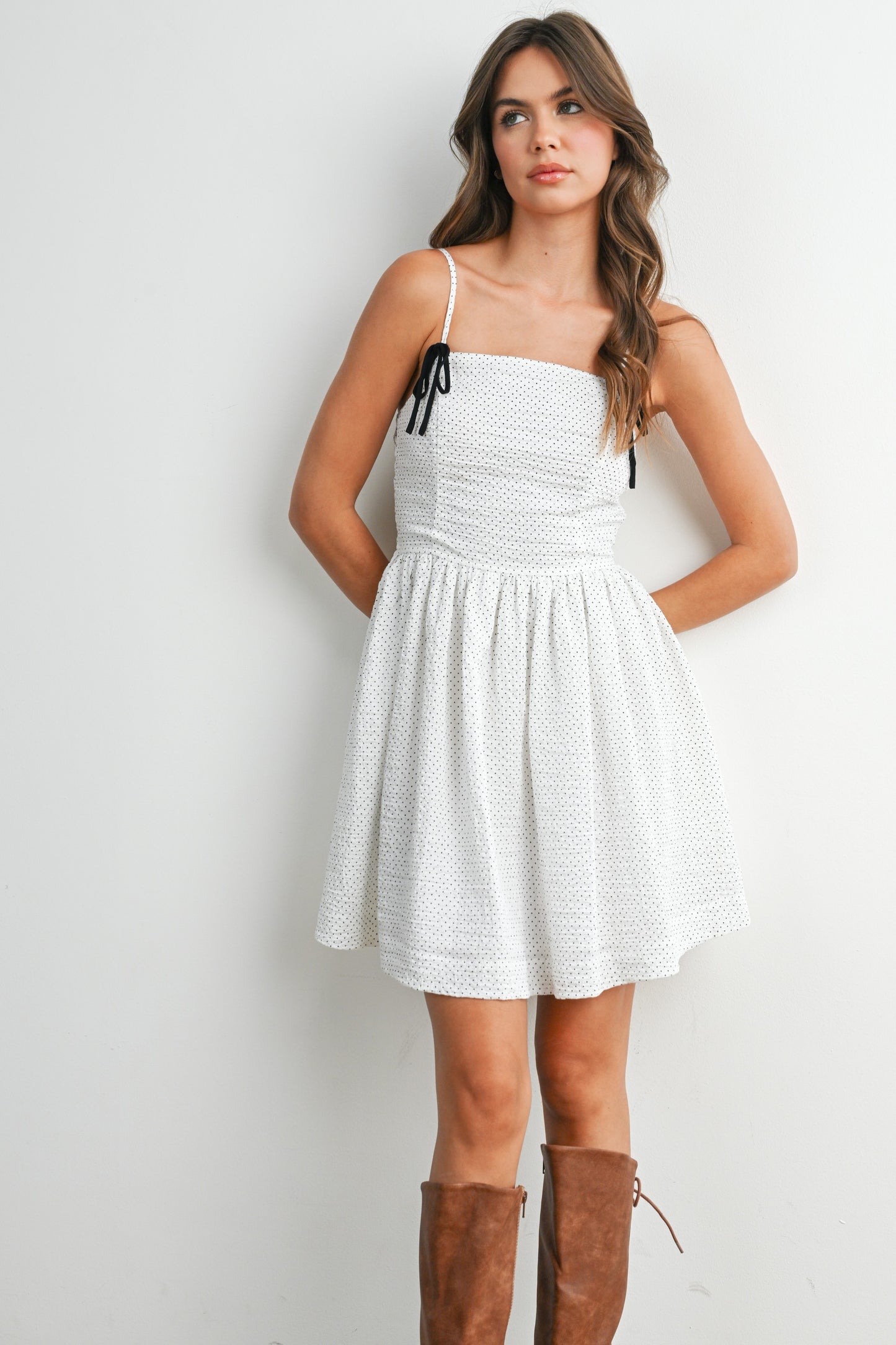 White Mini Polka Dot Dress
