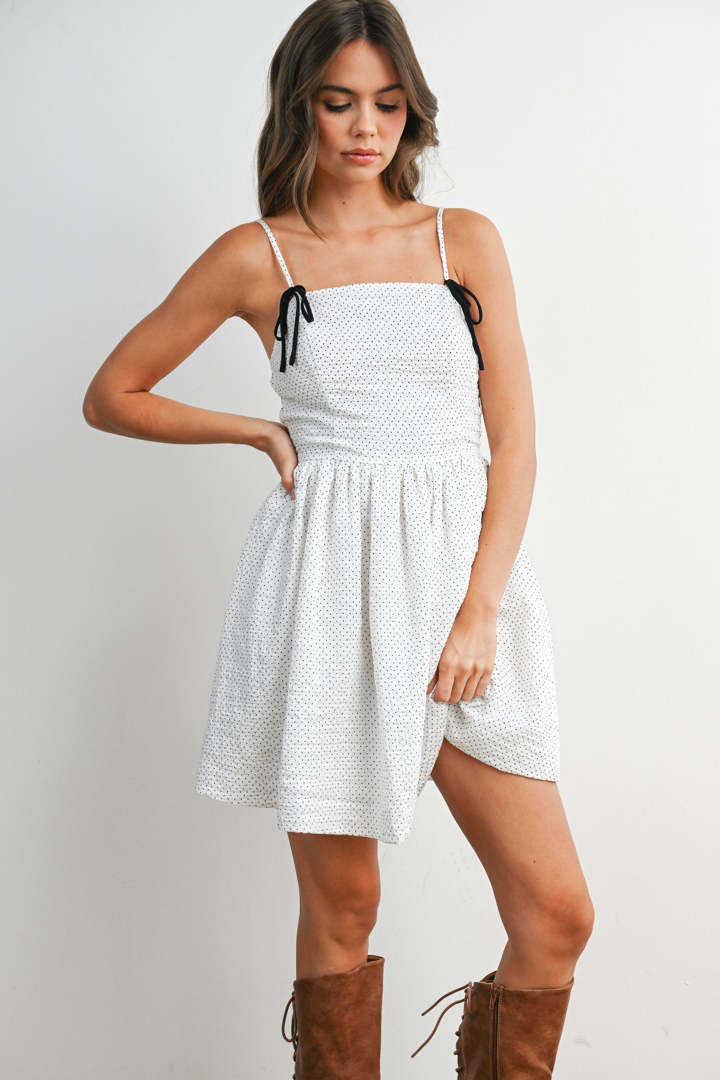 White Mini Polka Dot Dress
