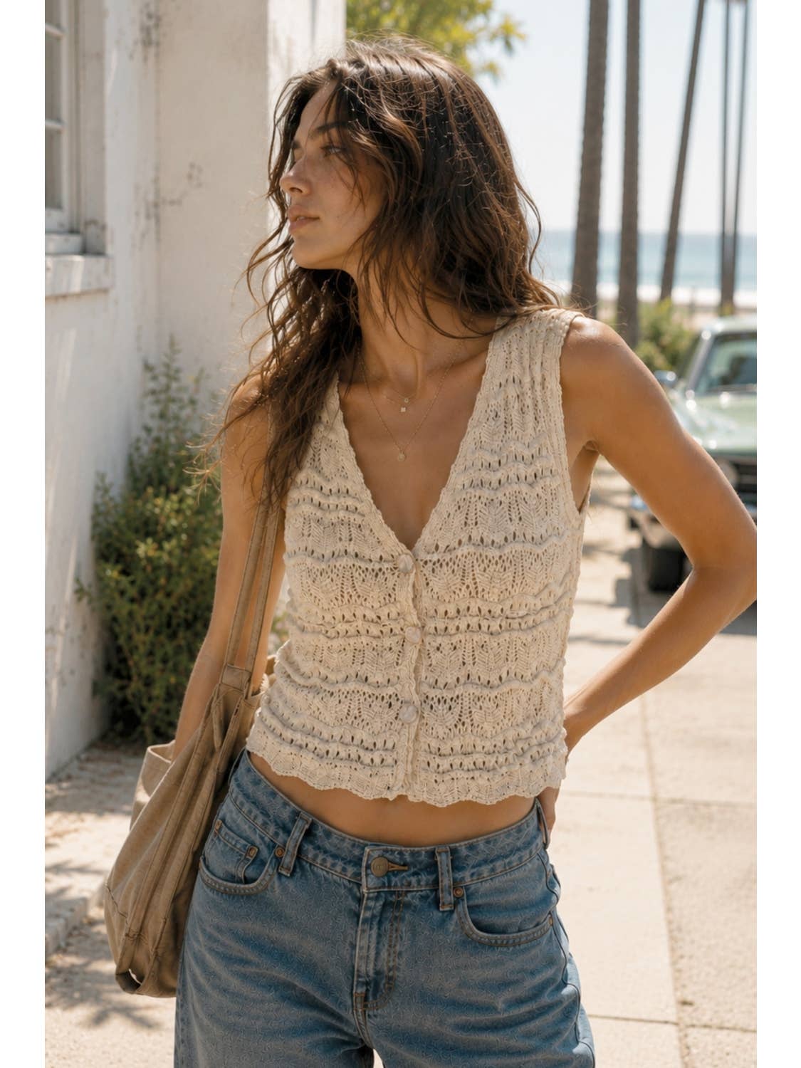 Knit Pearl Opal Button Vest