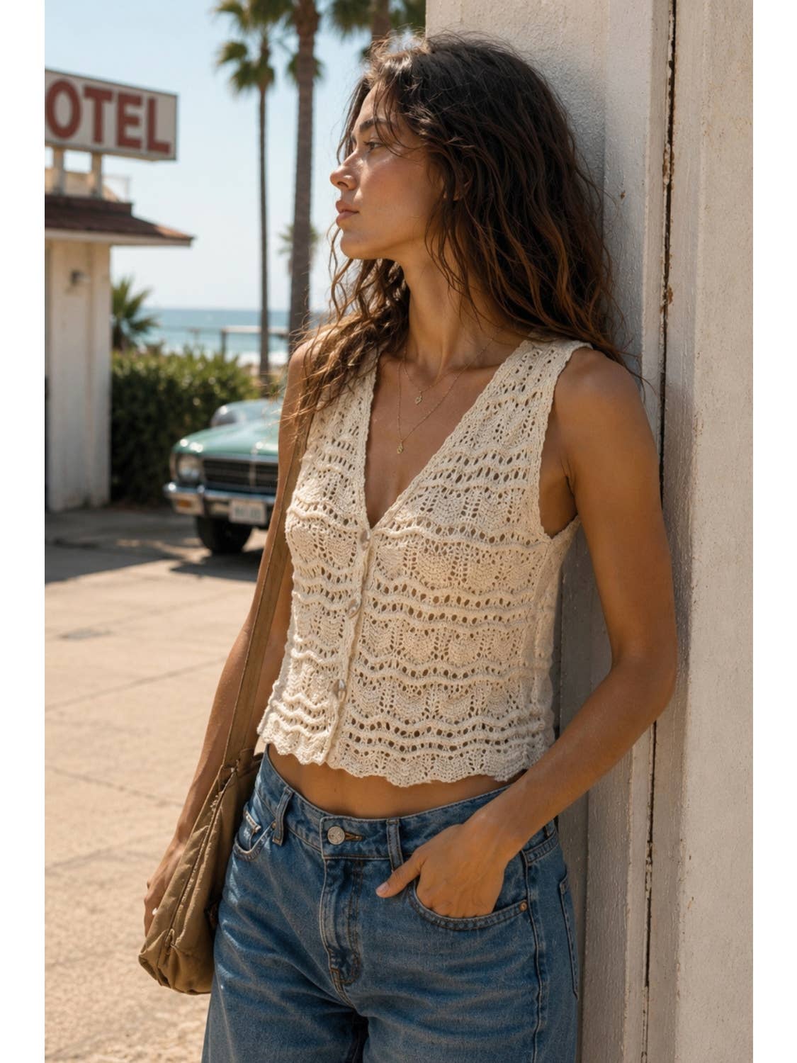 Knit Pearl Opal Button Vest