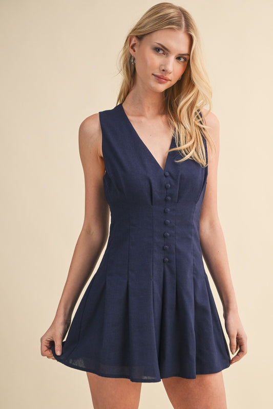 Navy Button Romper Dress