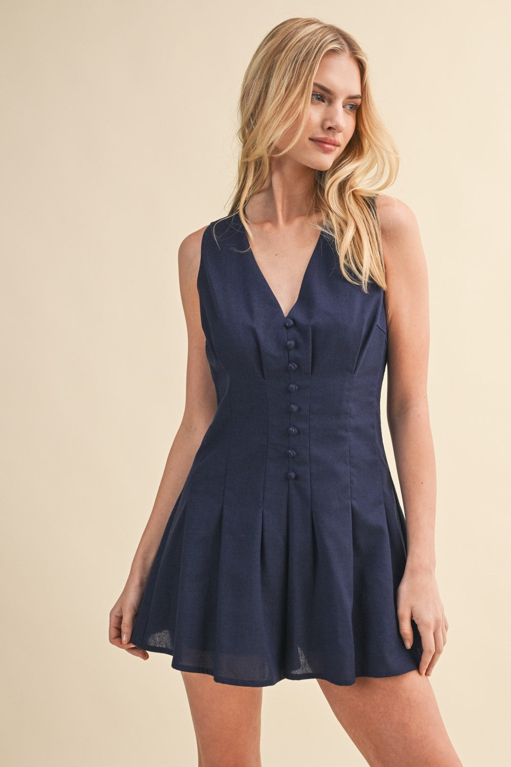 Navy Button Romper Dress