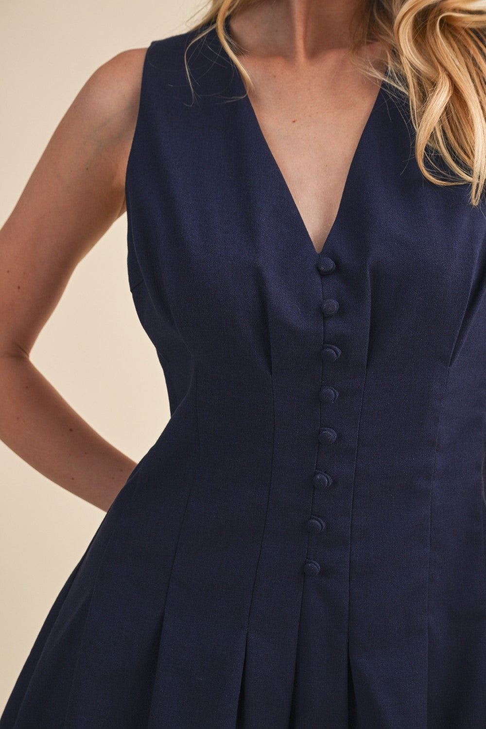 Navy Button Romper Dress