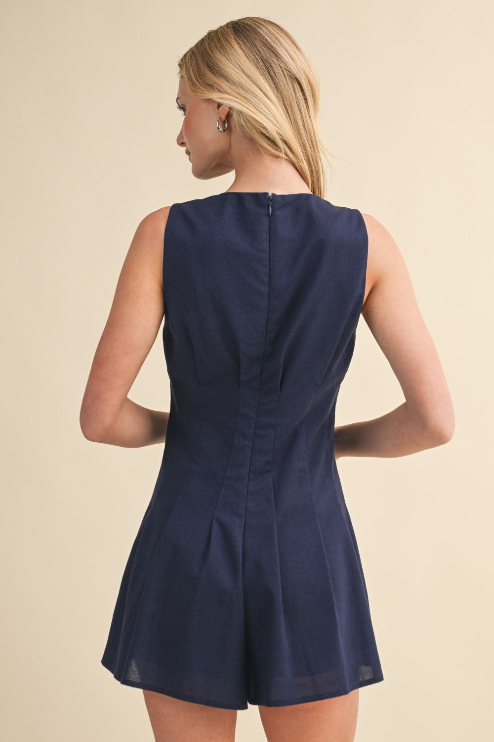 Navy Button Romper Dress