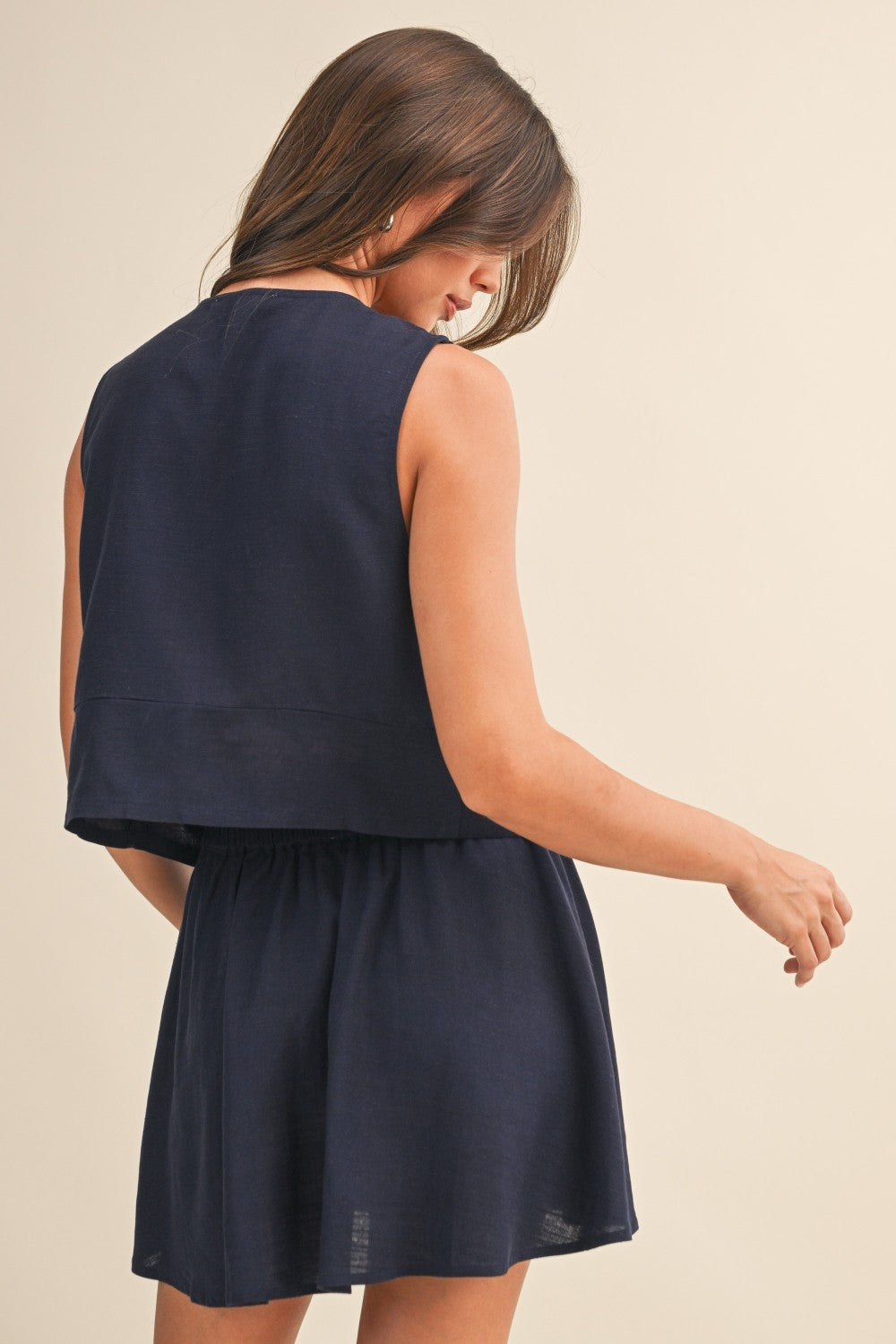 Navy Linen Vest & Skirt Set