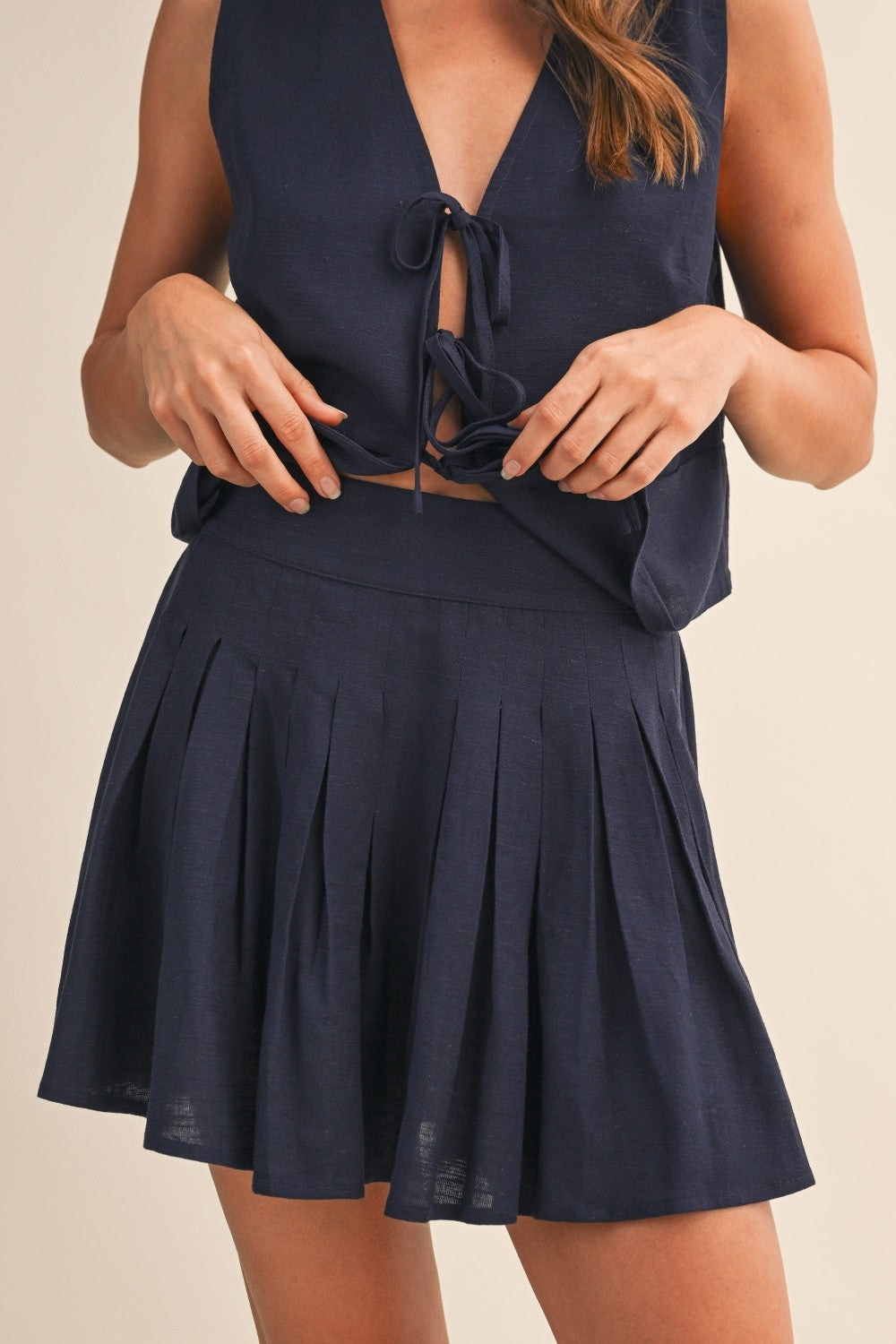 Navy Linen Vest & Skirt Set