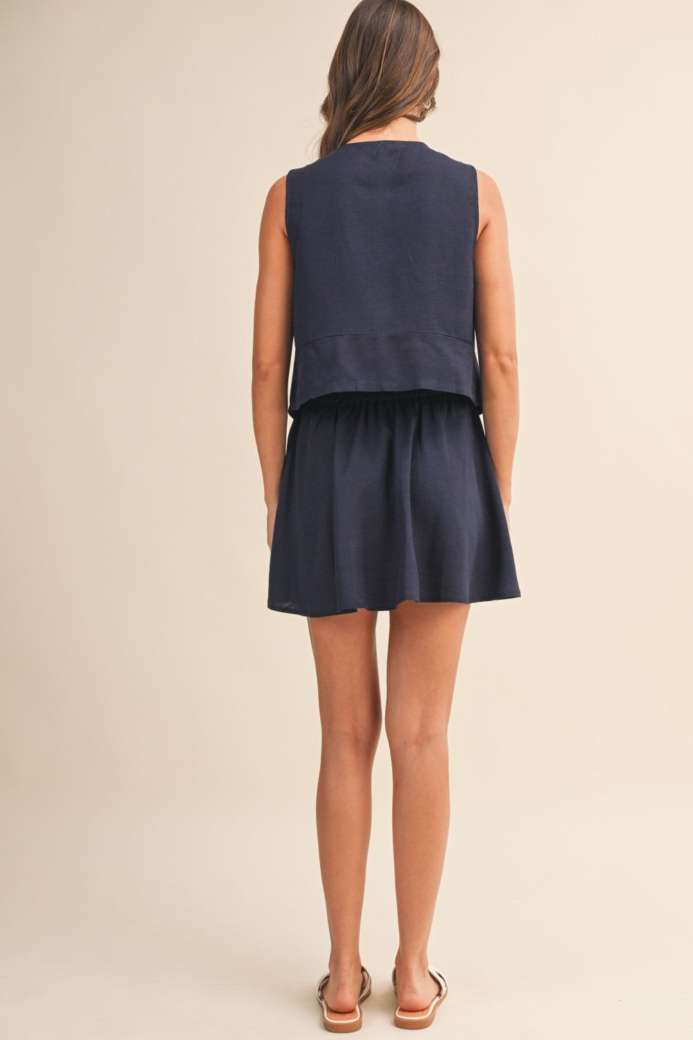 Navy Linen Vest & Skirt Set
