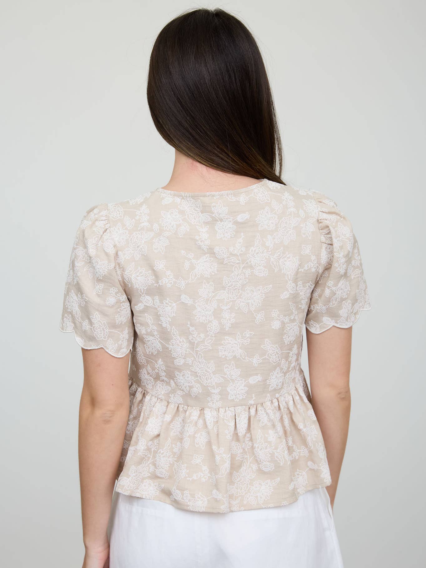 Floral Khaki Scallop Top