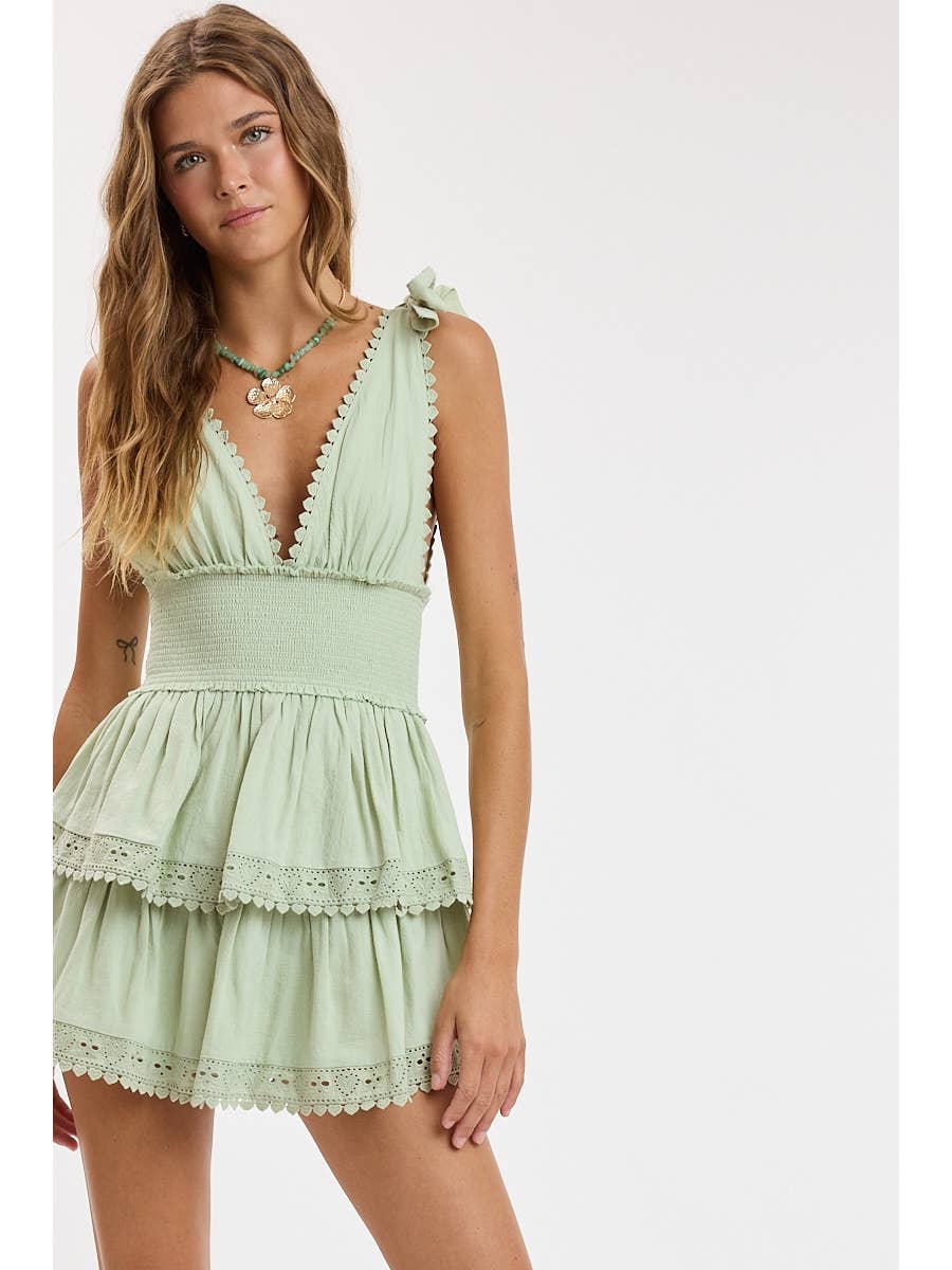 Layered Deep V-Neck Mini Dress