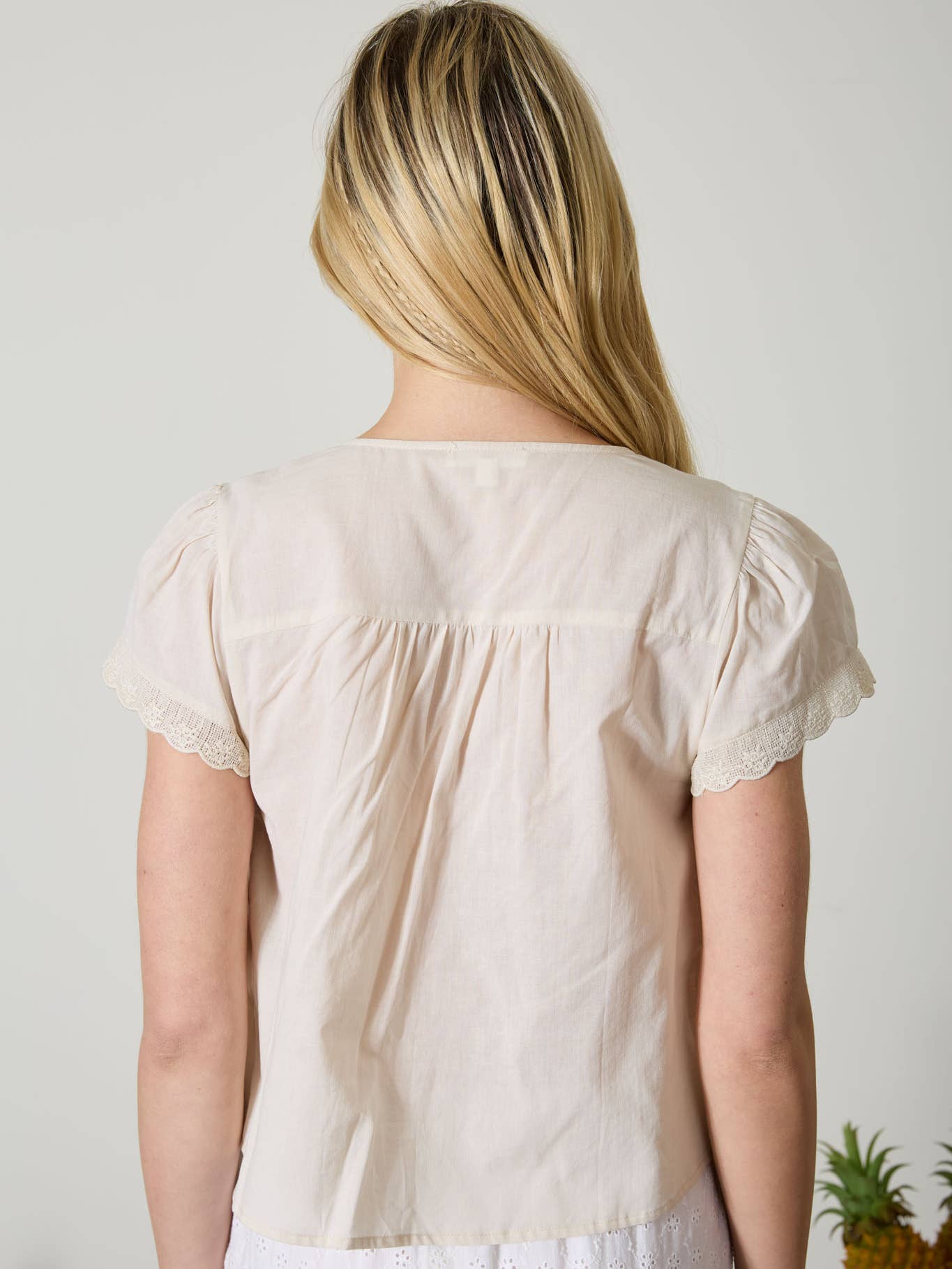 Scallop Lace Tie Beige Top