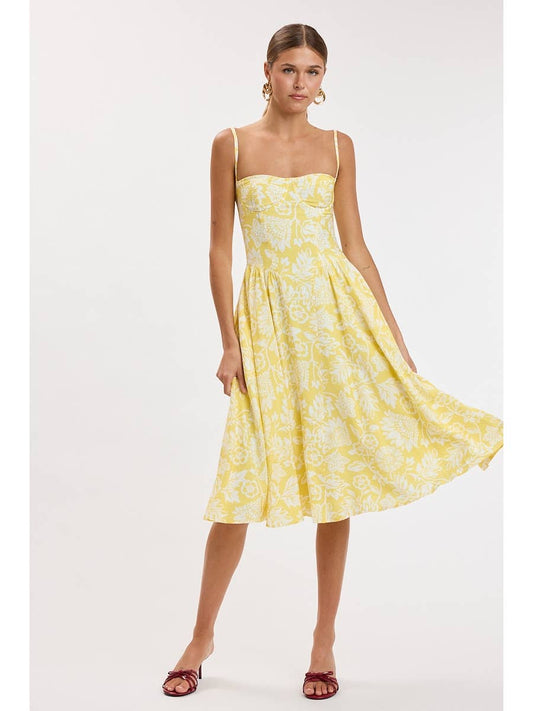 Yellow Floral Underwire Midi Dress