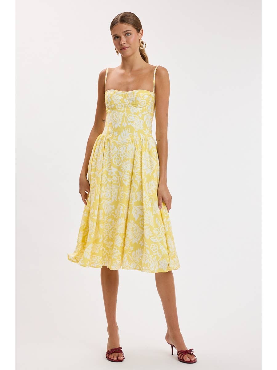Yellow Floral Underwire Midi Dress