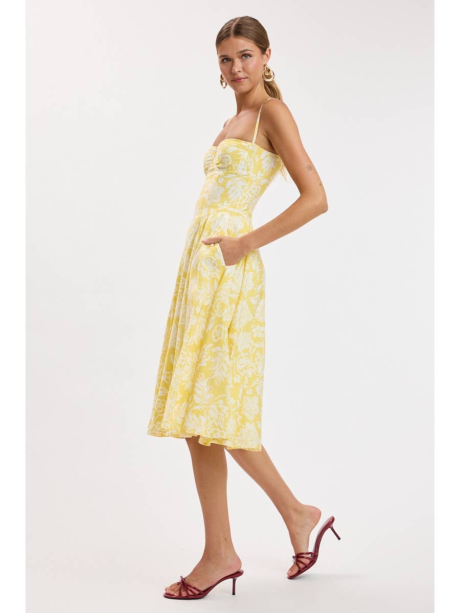 Yellow Floral Underwire Midi Dress