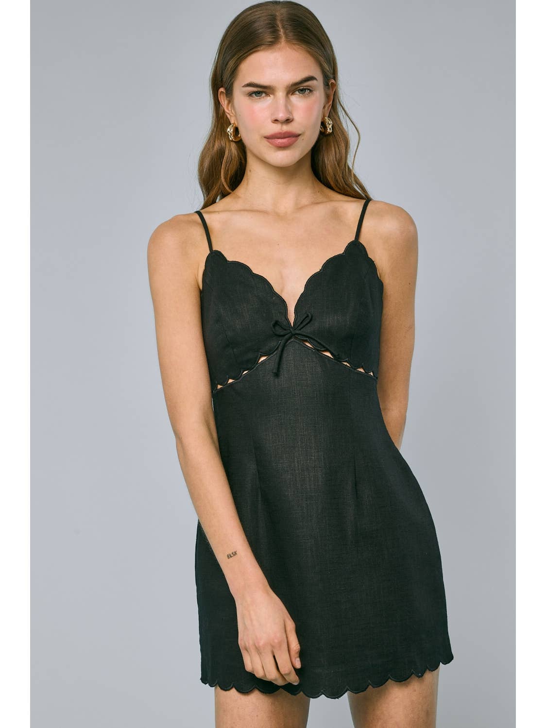 Linen Scallop Cut Mini Dress