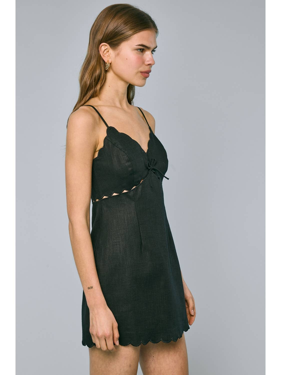 Linen Scallop Cut Mini Dress