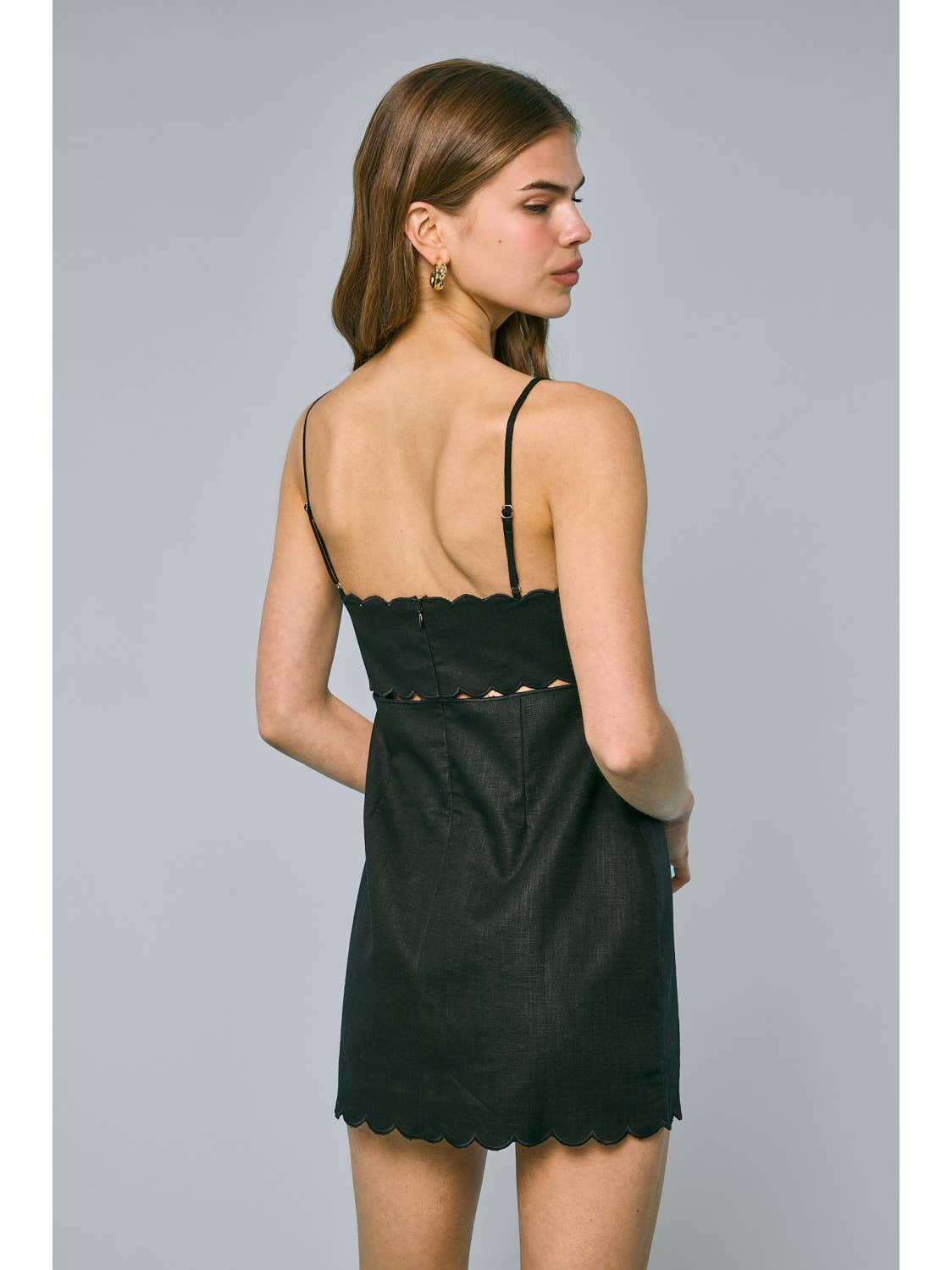 Linen Scallop Cut Mini Dress