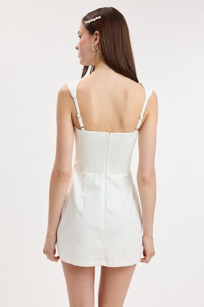 Square Neck White Pocket Mini Dress