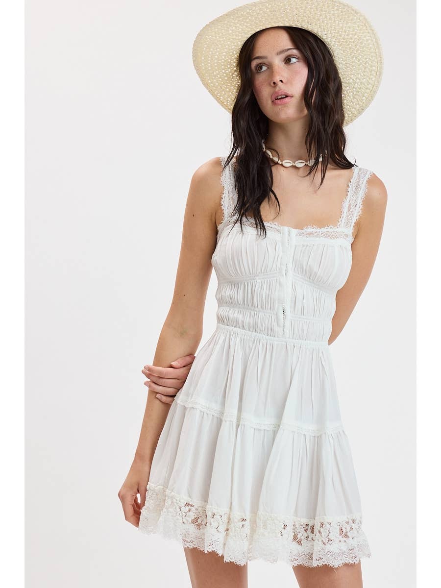 Wide Lace Down Fit & Flare Mini Dress