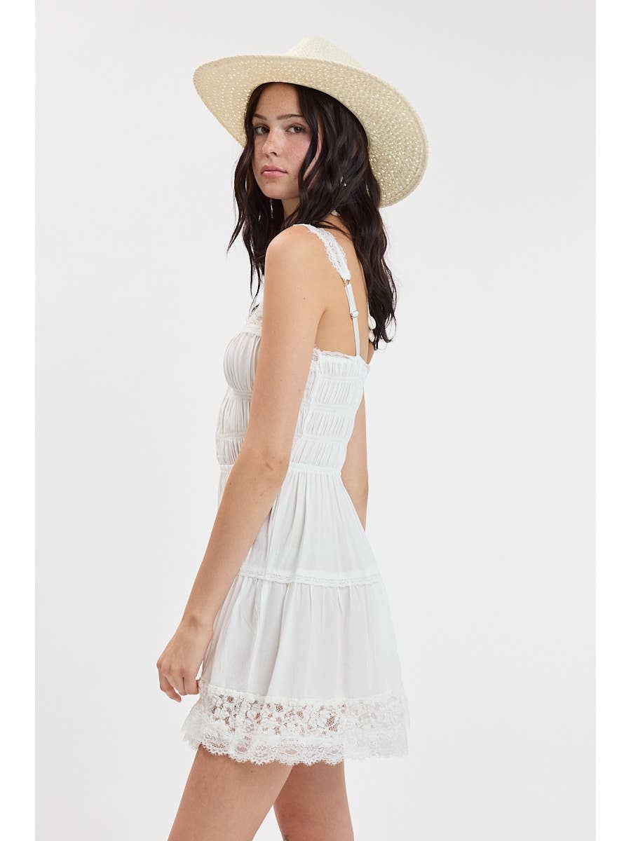 Wide Lace Down Fit & Flare Mini Dress