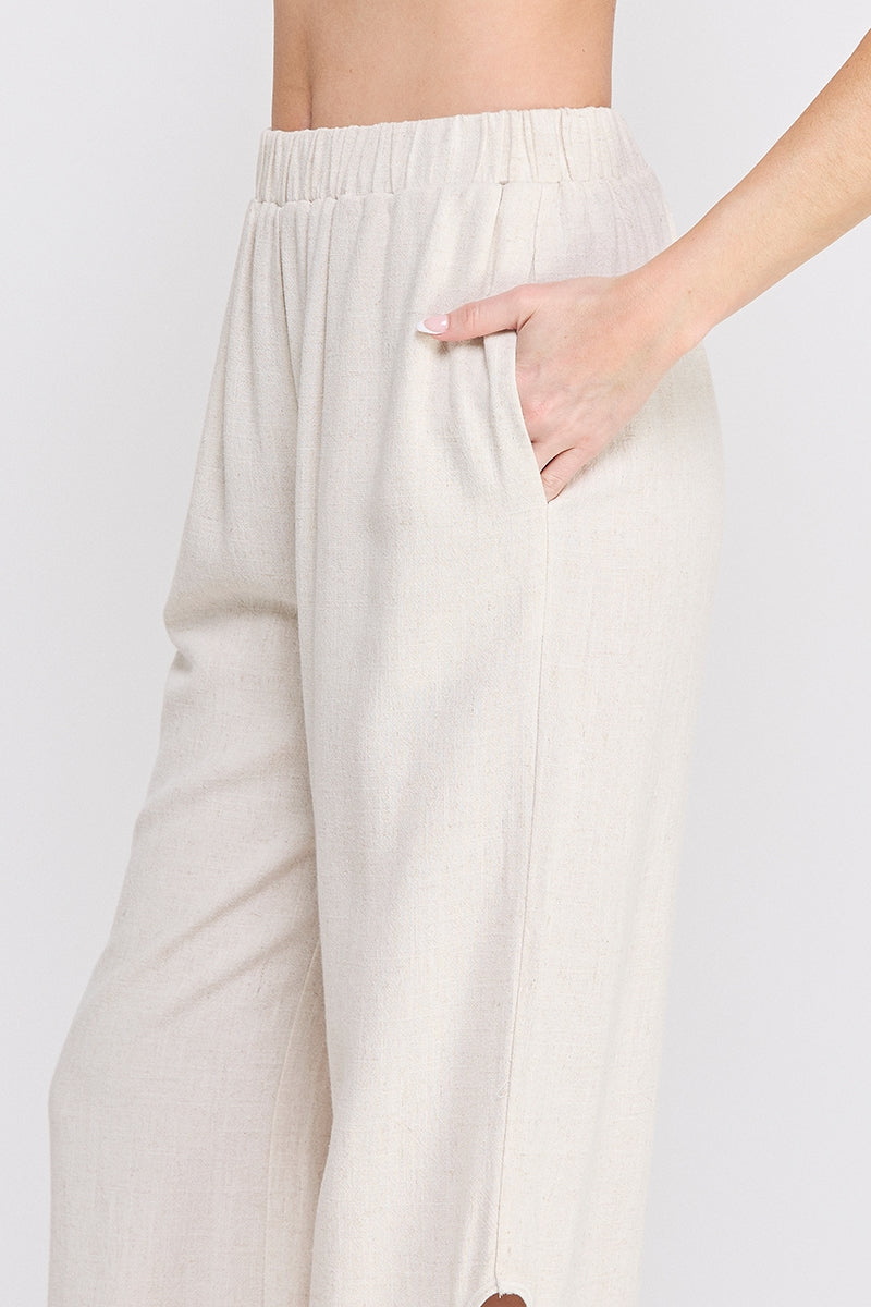 Side Ties Linen Cherry Embroidered Pants