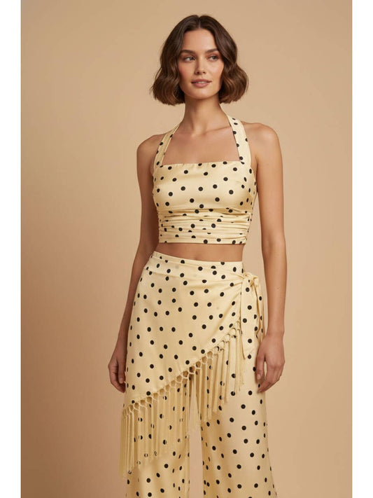 Polka Dot Halter Top & Fringe Pants Set