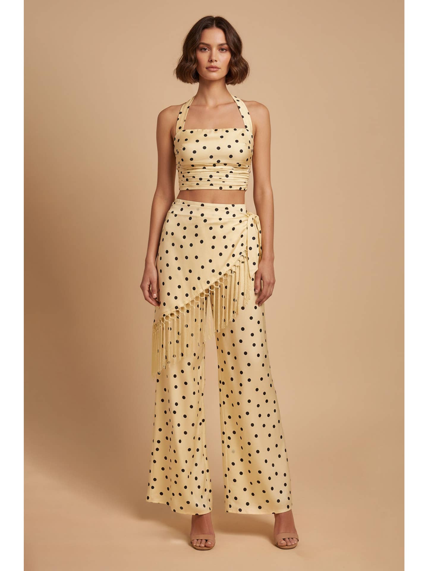 Polka Dot Halter Top & Fringe Pants Set