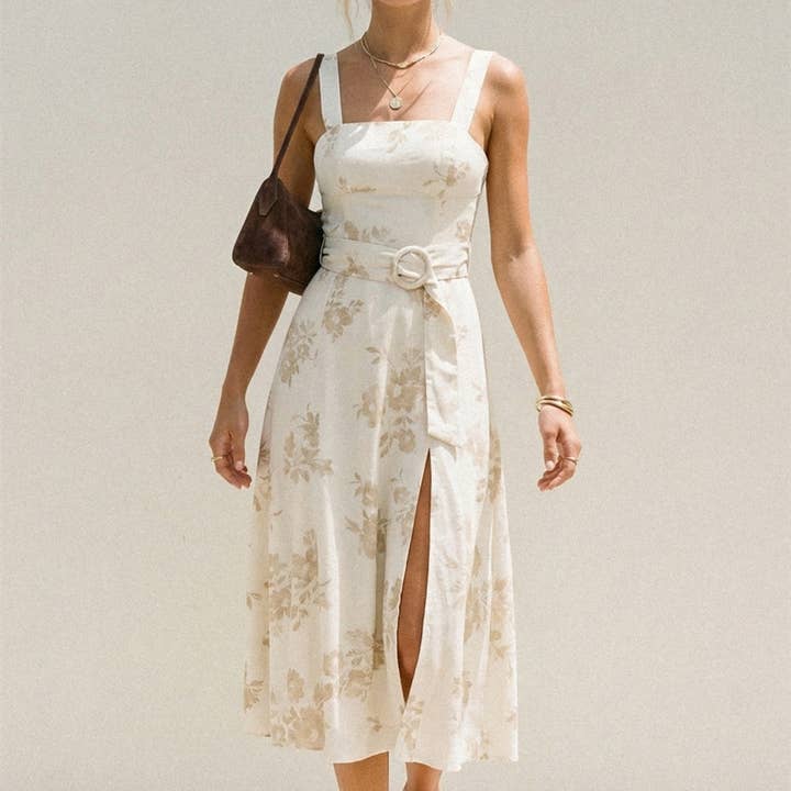 Antique White Buckle Midi Dress