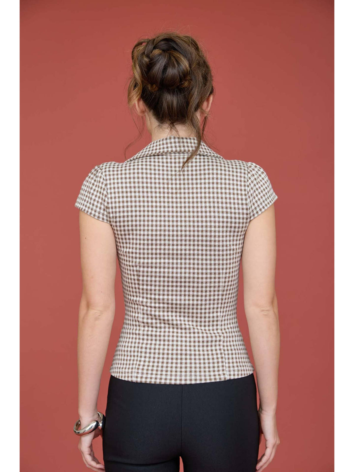 Gingham Collared Button Top
