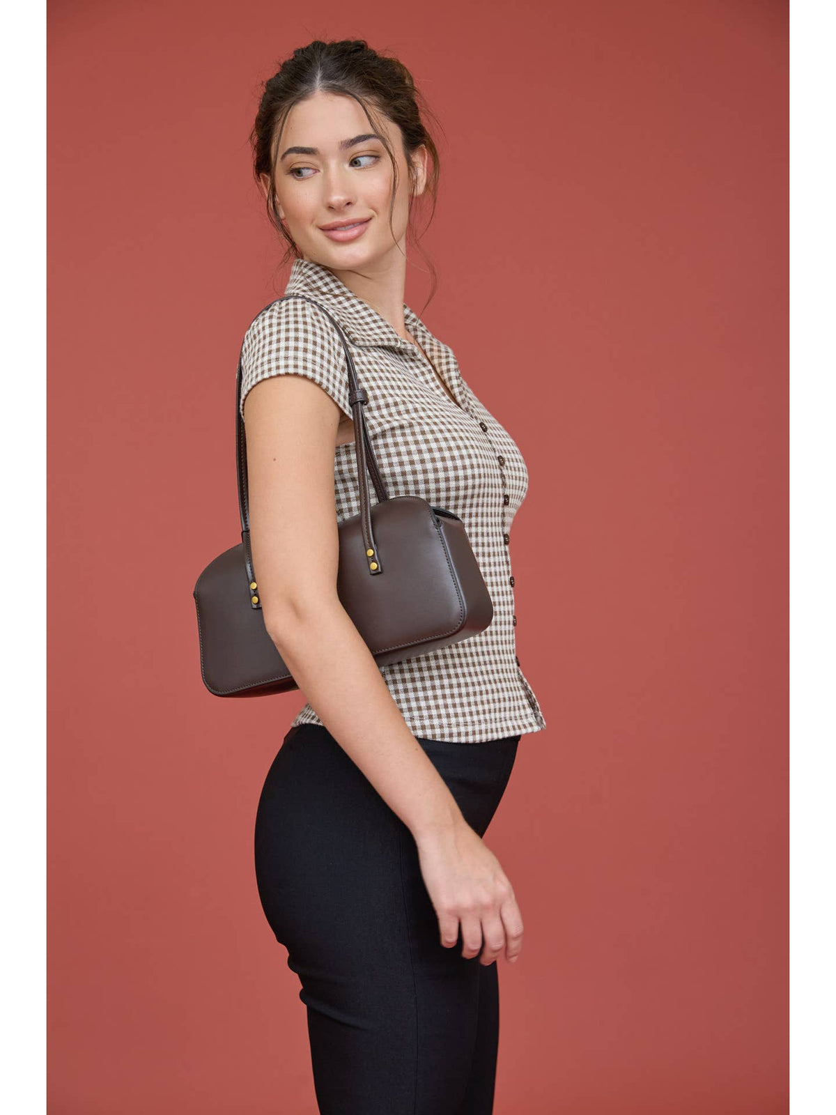 Gingham Collared Button Top
