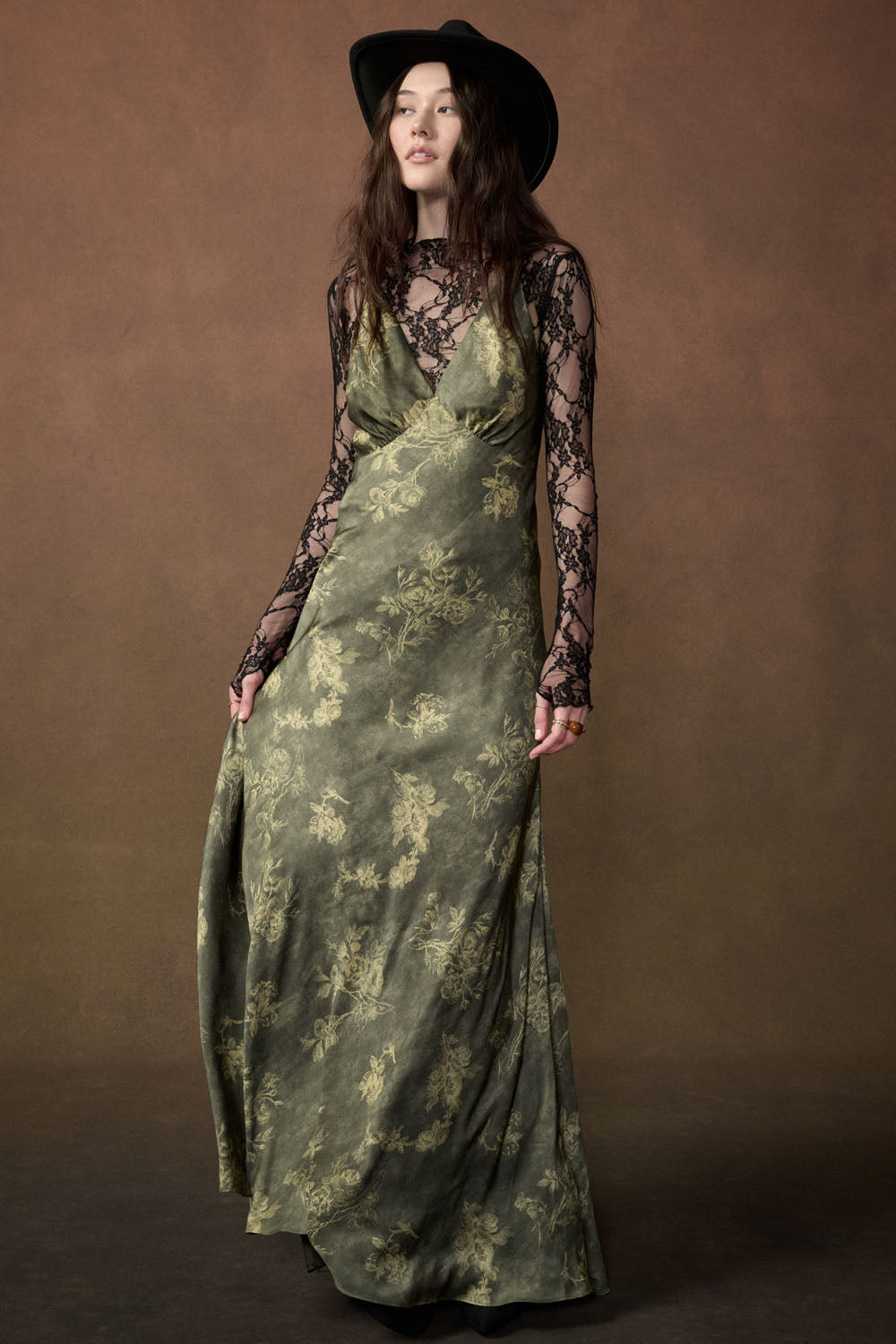 Floral Satin Halter V-Neck Open-Back Maxi Dress