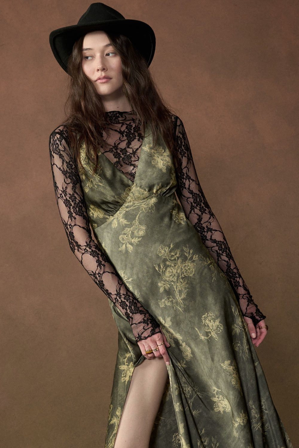 Floral Satin Halter V-Neck Open-Back Maxi Dress