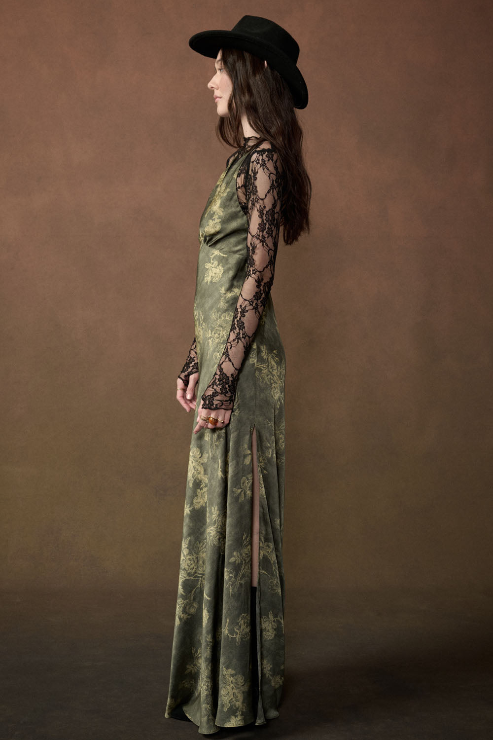 Floral Satin Halter V-Neck Open-Back Maxi Dress