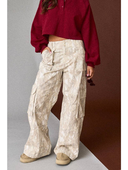 Neutral Camo Cargo Wide Leg Pants