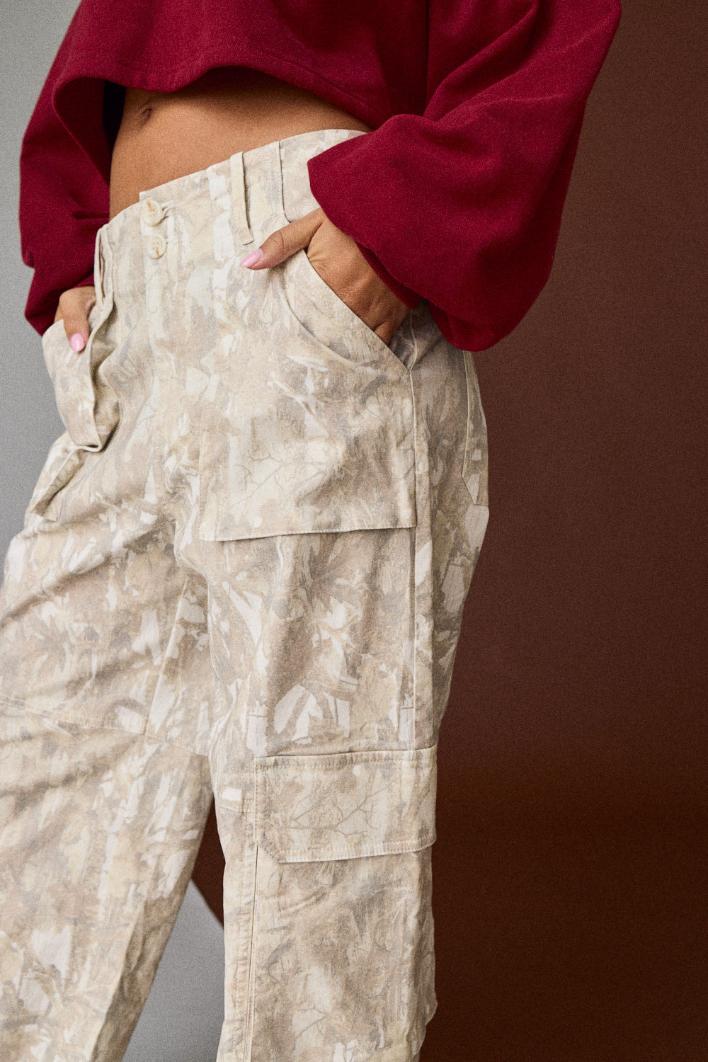Neutral Camo Cargo Wide Leg Pants