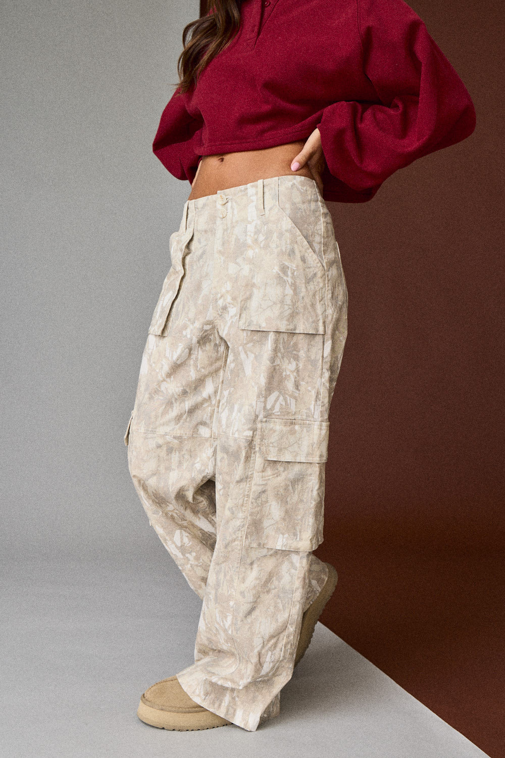 Neutral Camo Cargo Wide Leg Pants