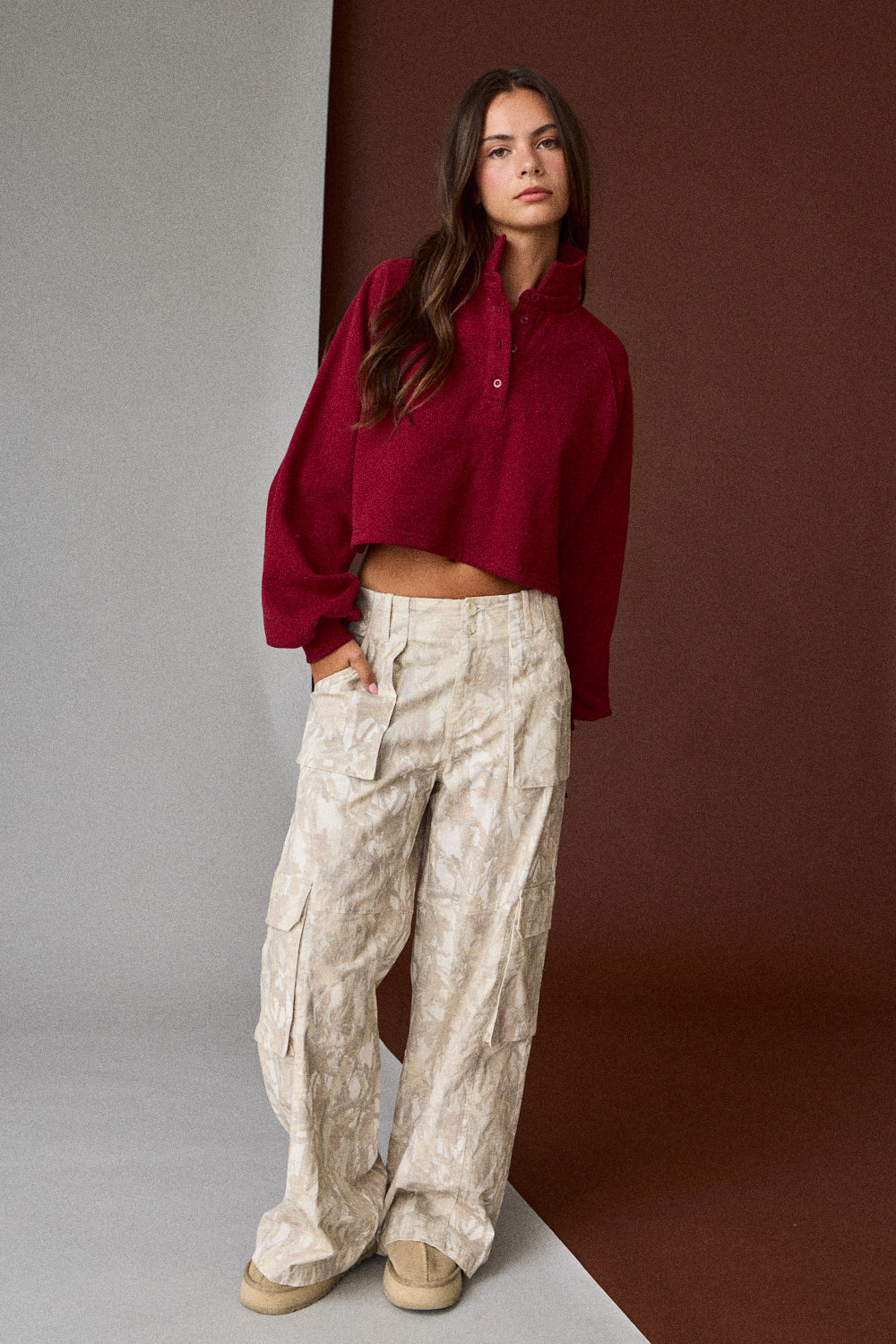 Neutral Camo Cargo Wide Leg Pants