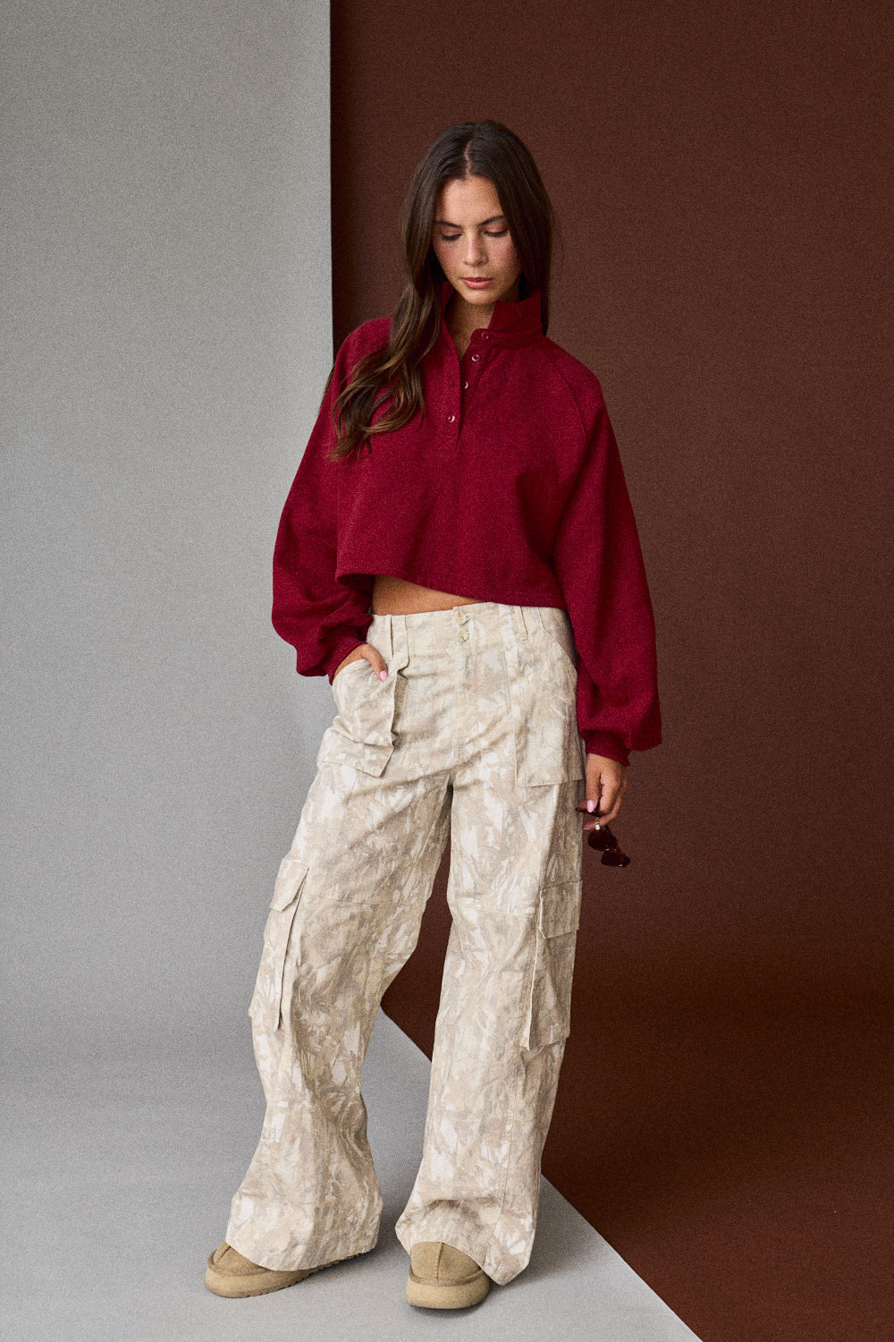 Neutral Camo Cargo Wide Leg Pants
