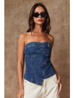 Asymmetrical Denim Bustier Top