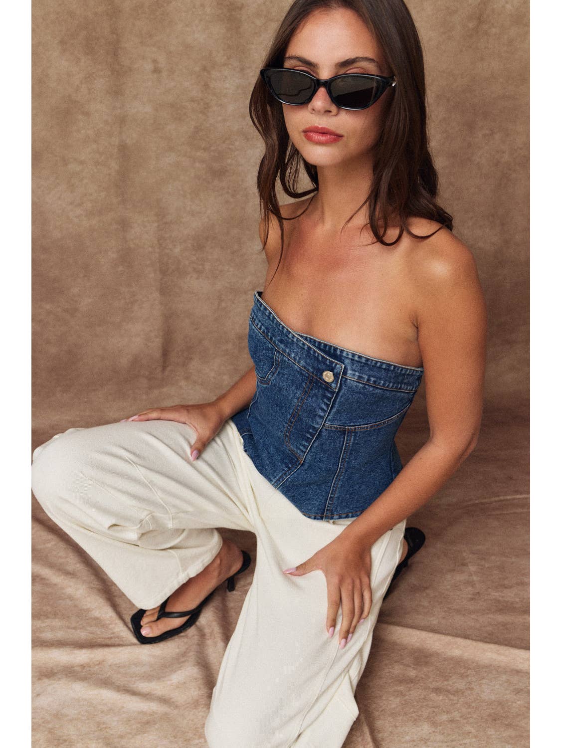 Asymmetrical Denim Bustier Top