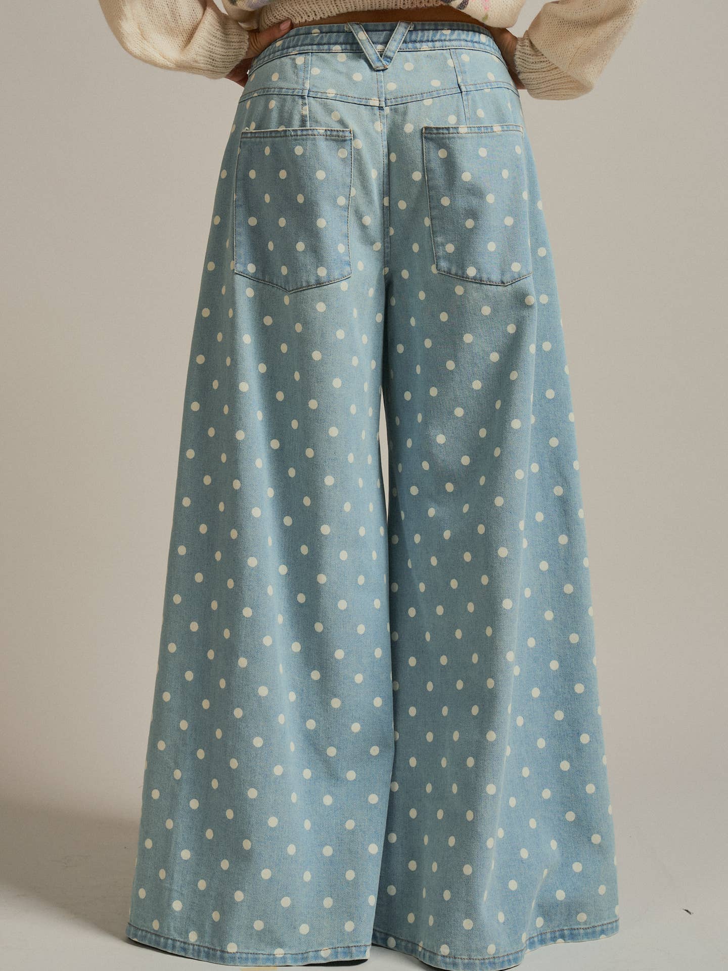 Polka Dot Wide-Leg Denim Pants