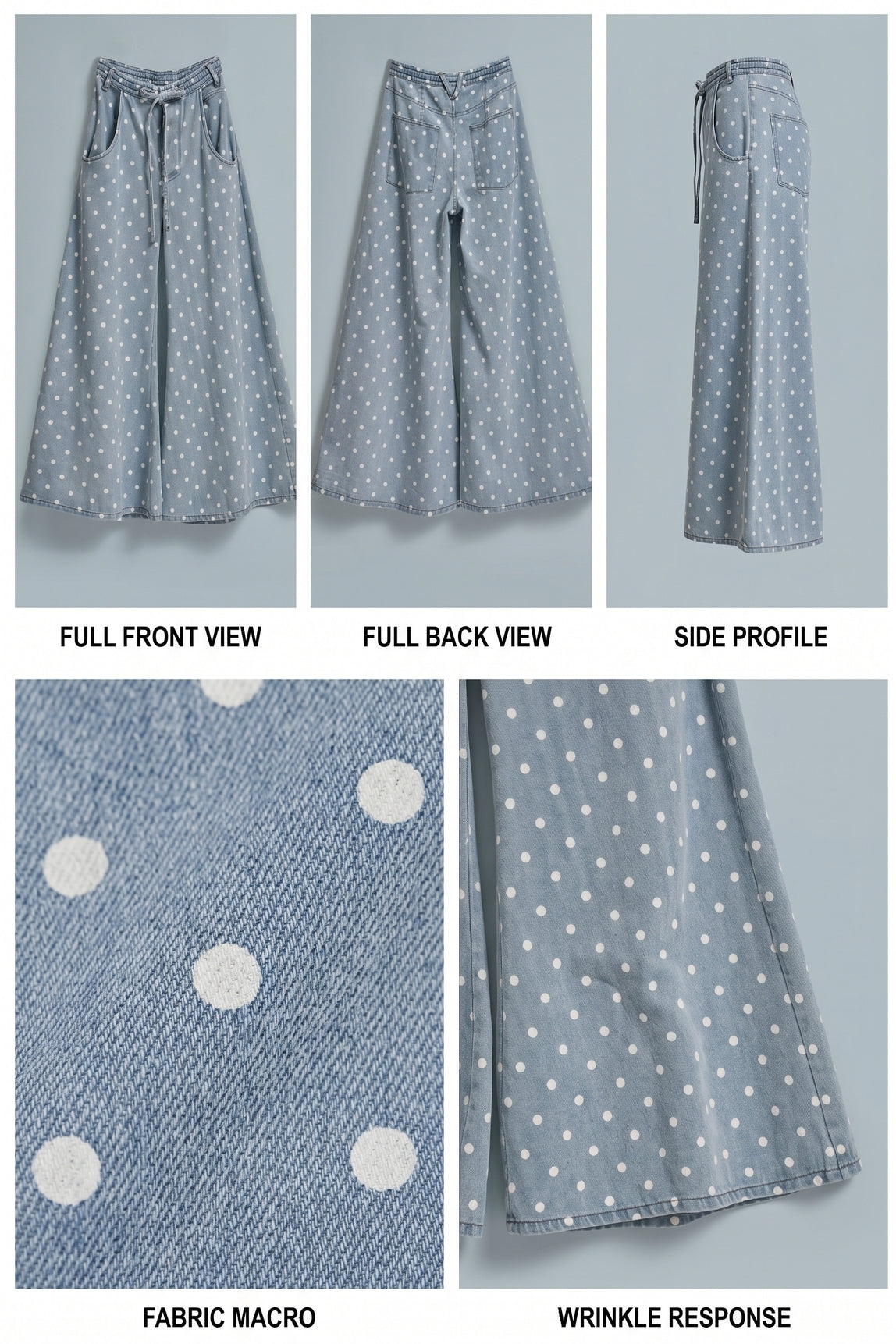 Polka Dot Wide-Leg Denim Pants