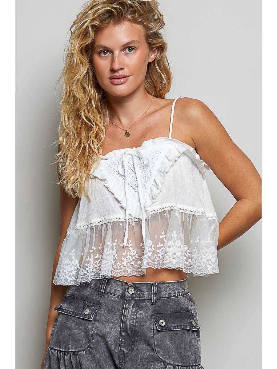 Flowy White Lace Cami Top