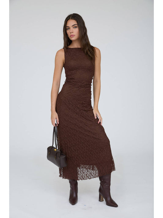 Lace Ruched Detail Tank Midi Dress