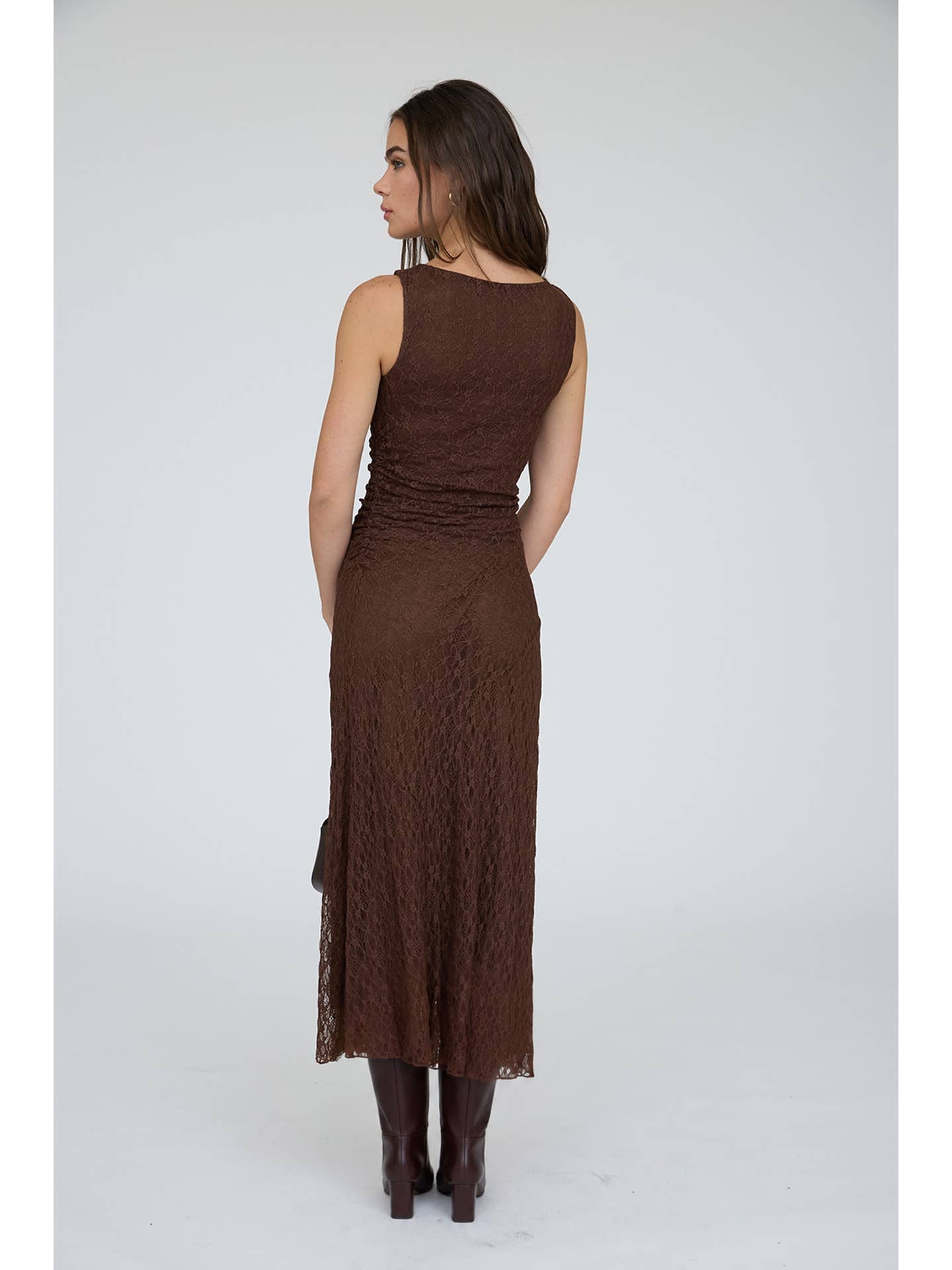 Lace Ruched Detail Tank Midi Dress