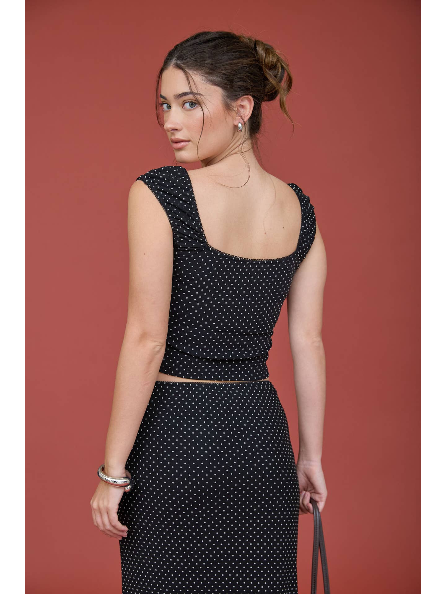 Polka Dot Front Tie Top & Skirt Set